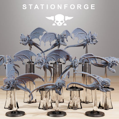 Bio Swarm Flyers (10 Units), proxy miniature, squad, 28mm heroic scale unpainted resin, view 2