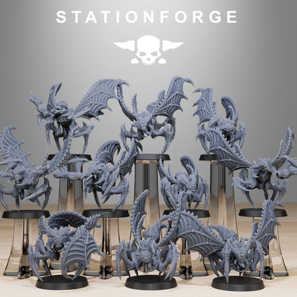 Bio Swarm Flying Crawlers (10 Units), proxy miniature, squad, 28mm heroic scale unpainted resin, view 2