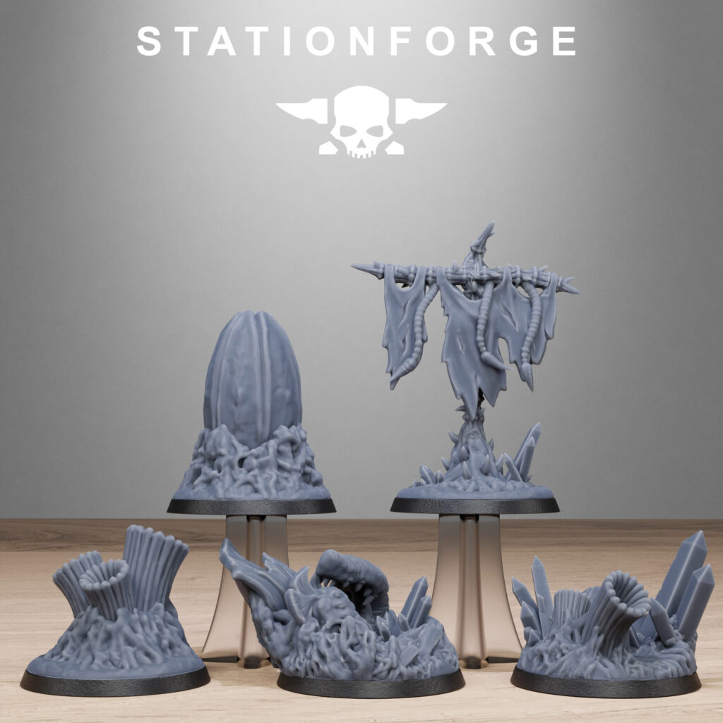 Bio Swarm Objective Markers, proxy miniature, 28mm heroic scale unpainted resin, view 2