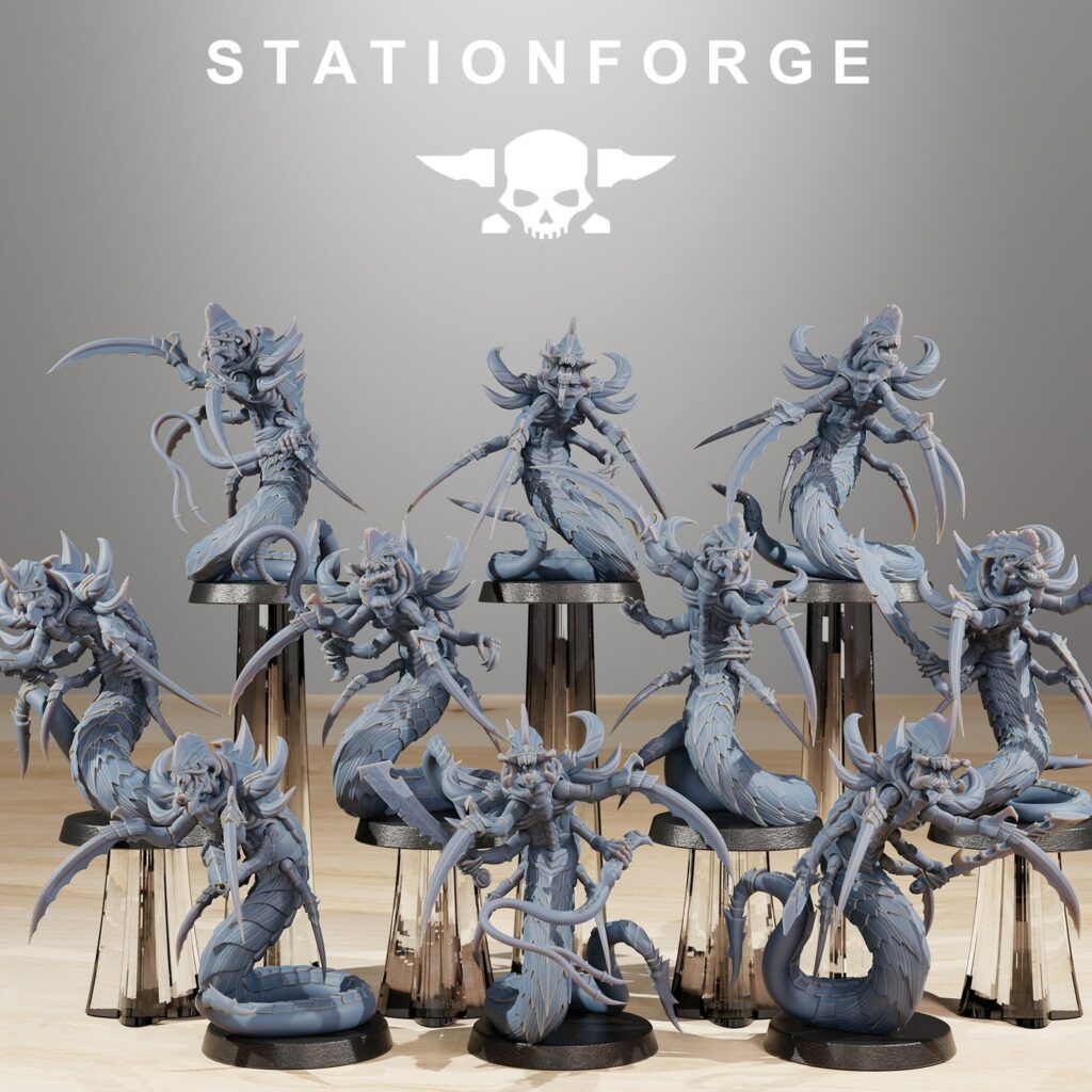 Bio Swarm Serpents (10 Units), proxy miniature, squad, 28mm heroic scale unpainted resin