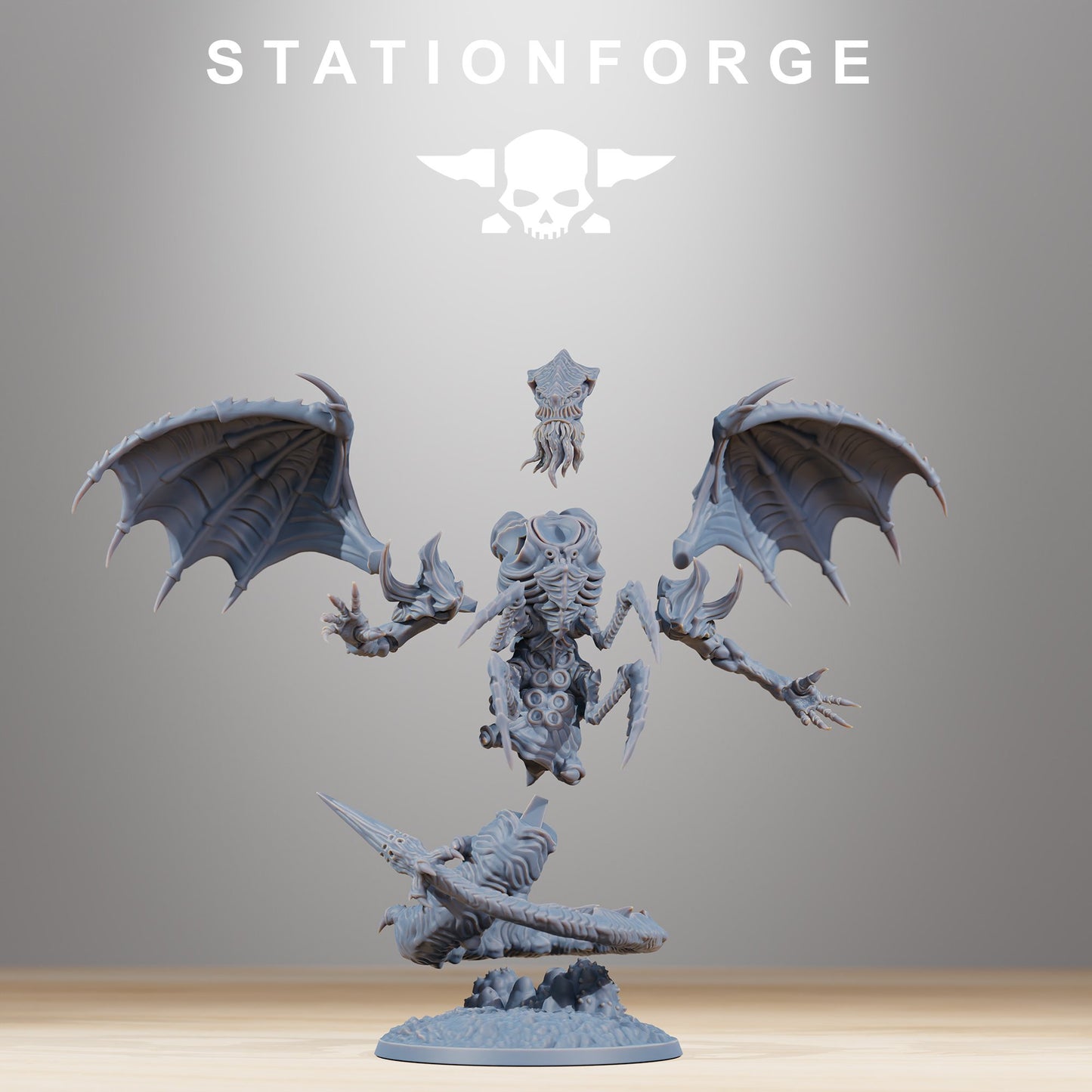 Bio Swarm Wormaak With Wings, proxy miniature, 28mm heroic scale unpainted resin, view 4
