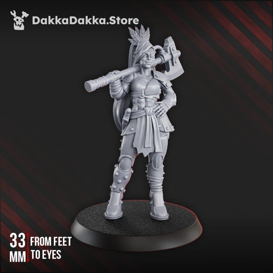 Hive Citizens Headhunter Donna Mortale, proxy miniature, 28mm heroic scale unpainted resin