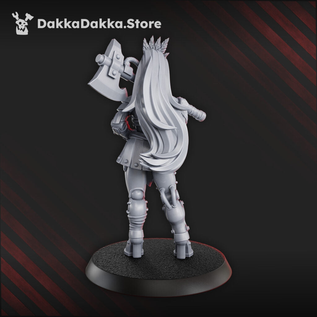 Hive Citizens Headhunter Donna Mortale, proxy miniature, 28mm heroic scale unpainted resin, view 2