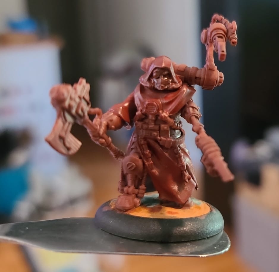 Scavenger Commander, Tech Priests proxy miniature, character, 28mm heroic scale unpainted resin, view 6