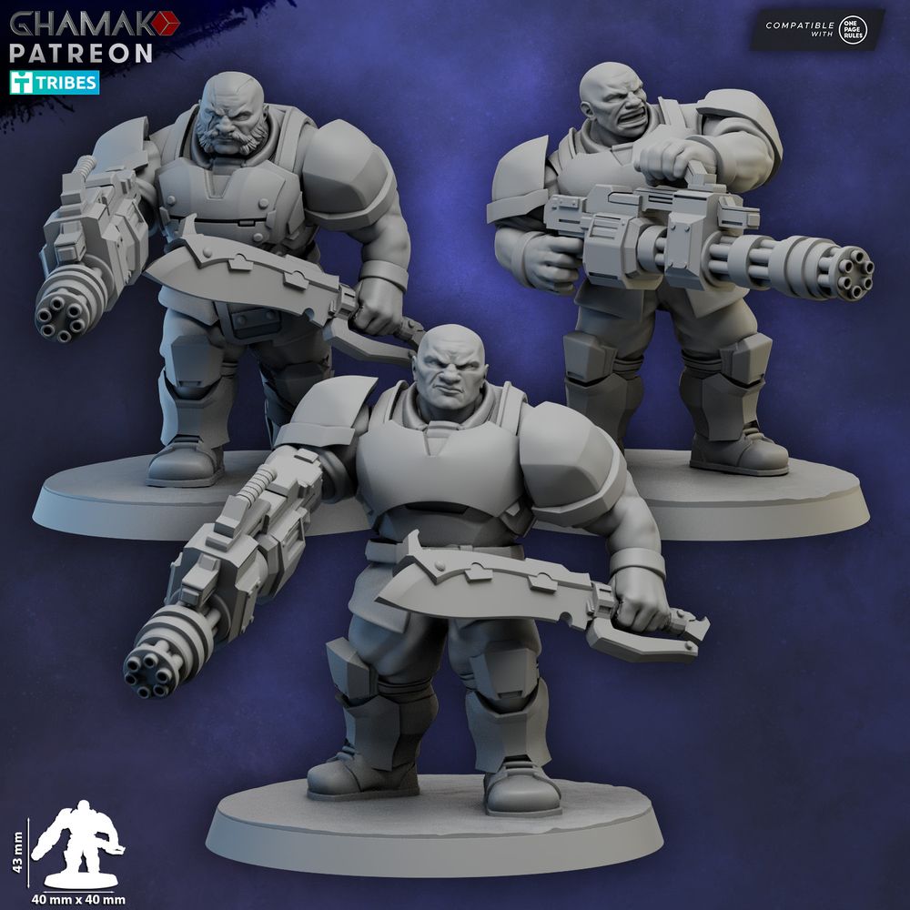 Freedom Guard Ogroid Shock Troops Gatling, Imperial Army proxy miniature, infantry, 28mm heroic scale unpainted resin