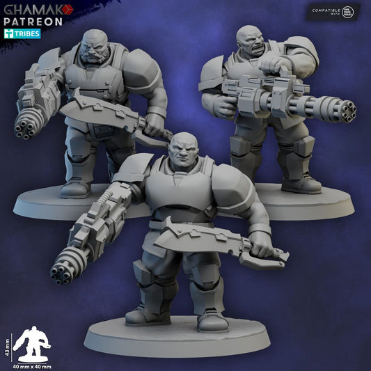 Freedom Guard Ogroid Shock Troops Gatling, Imperial Army proxy miniature, infantry, 28mm heroic scale unpainted resin
