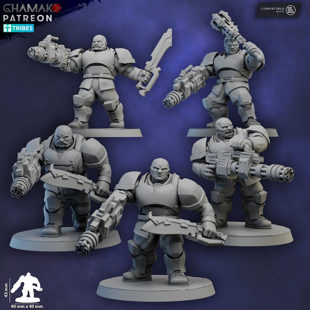 Freedom Guard Ogroid Shock Troops Gatling, Imperial Army proxy miniature, infantry, 28mm heroic scale unpainted resin, view 2