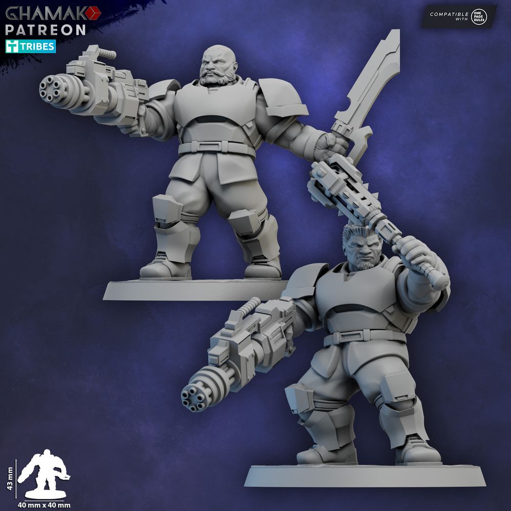 Freedom Guard Ogroid Shock Troops Gatling, Imperial Army proxy miniature, infantry, 28mm heroic scale unpainted resin, view 3