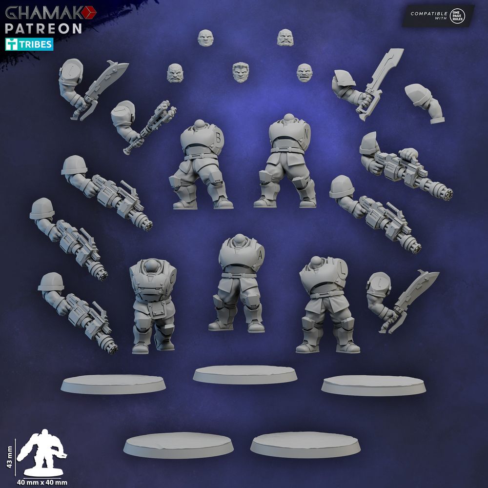 Freedom Guard Ogroid Shock Troops Gatling, Imperial Army proxy miniature, infantry, 28mm heroic scale unpainted resin, view 4