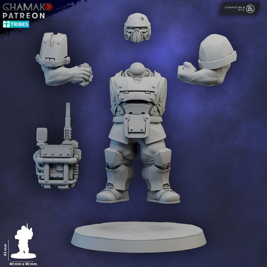 Freedom Guard Ogroid Shock Troops Radio Operator, Imperial Army proxy miniature, infantry, 28mm heroic scale, view 2